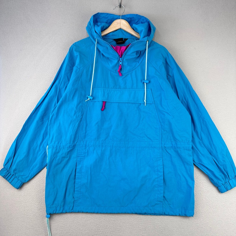Vintage Eddie Bauer Anorak Jacket Mens L Blue Pullover Hoody Windbreaker Nylon